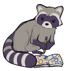 raccoon drawing in a notebook